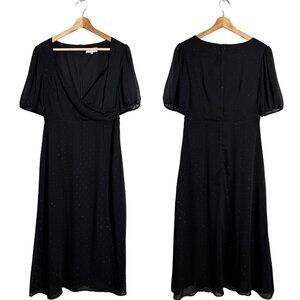 Rihoas Sparkly Puff Sleeve Wrap Midi Dress Women's Large Black Cocktail Party